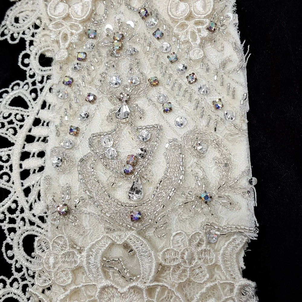 Antique Lace & Crystal Embellished Textile Wall Art | OOAK | 9 x 4